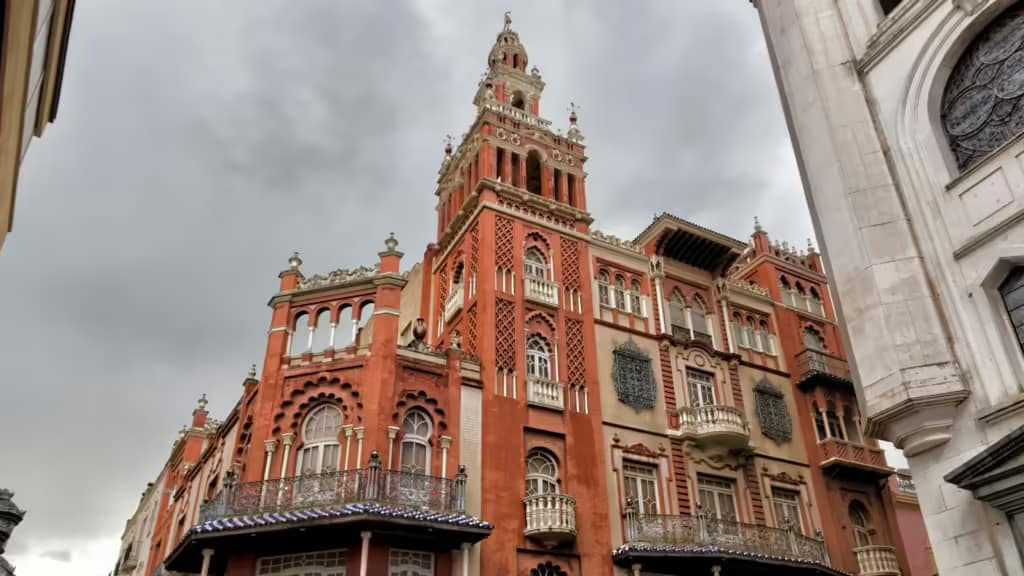 A red building stands tall in Extremadura, Spain