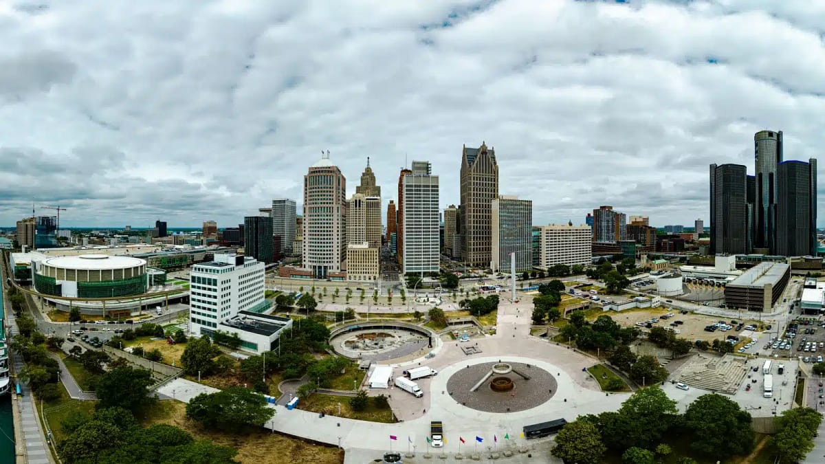 Aerial shot of downtown Detroit, Michigan