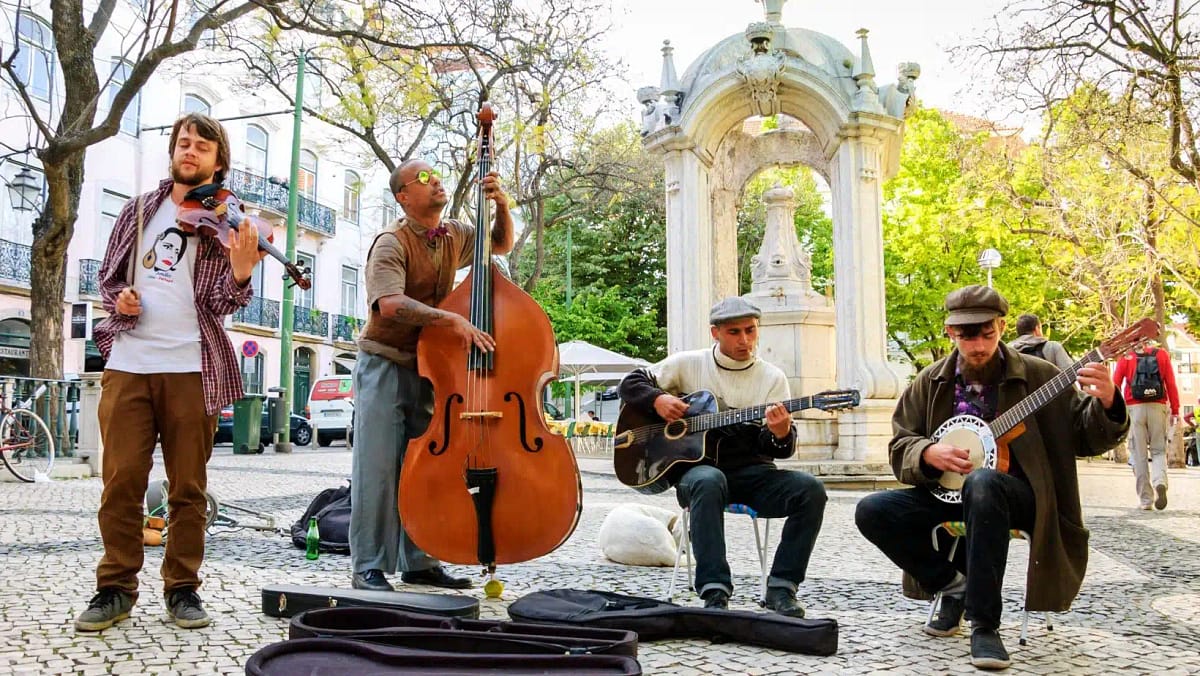 Street musicians perform in Lisbon