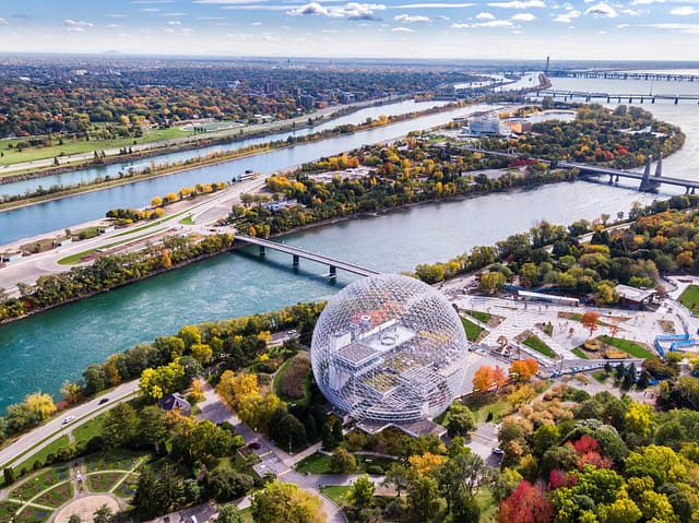 Aerial View Of Montreal Showing The Biosphere Environment Museum And