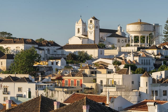 Cityscape Of The Tavira Old Town At Sunset Algarve Region