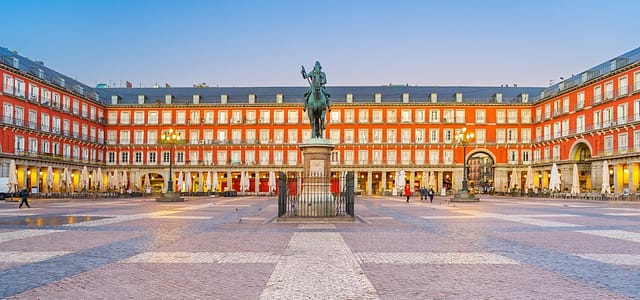 Old Town Madrid Spain's Plaza Mayor In The Morning Light