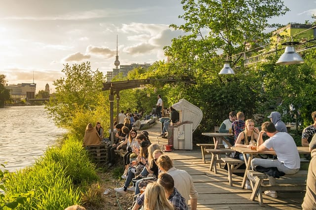 Berlin Germany - May 14 2022: Unidentified People Hanging Out