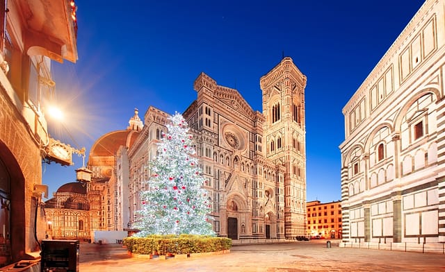Florence Tuscany Italy During Christmas Season At Night With The