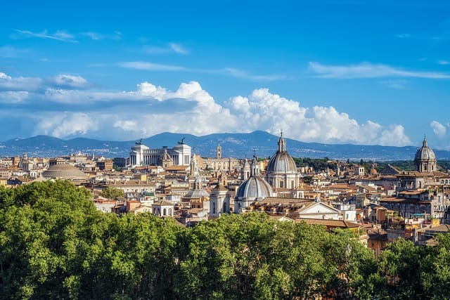 Beautiful Panoramic View Of Rome Skyline From The Gardens Of