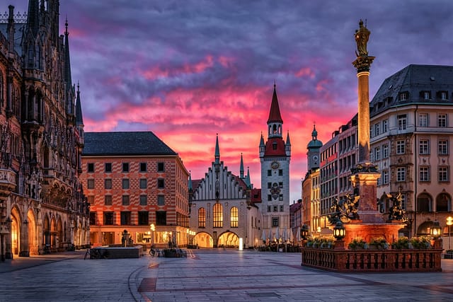 The Beautiful Old Town Of Munich Germany With Town Hall