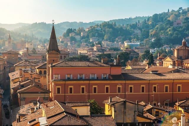 Aerial View Of Bologna Old Town Emilia Romagna Italy With