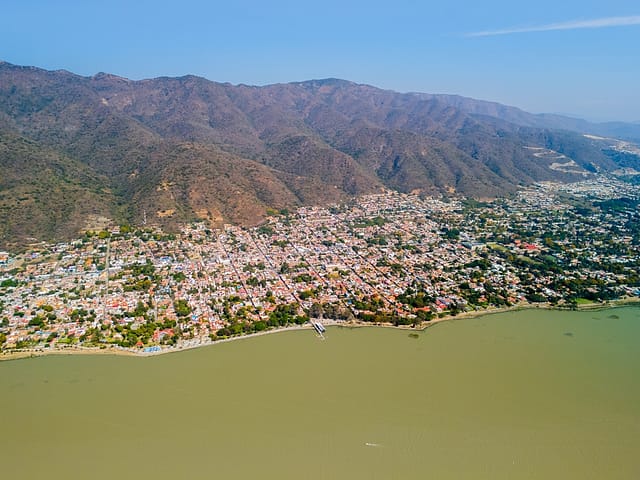 Aerial View Of Ajijic Town On The Shore Of Lake