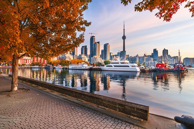 Toronto Ontario Canada Downtown City Skyline At Twilight In Autumn