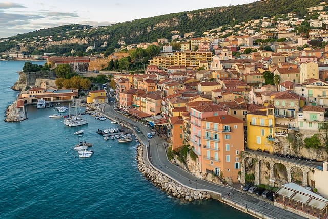 Aerial View Of The Picturesque Town Of Villefranche-sur-mer At Sunrise