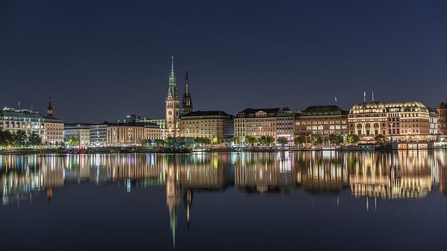 Hamburg Germany - Aug 7 2024: Night Binnenalsterin The Area