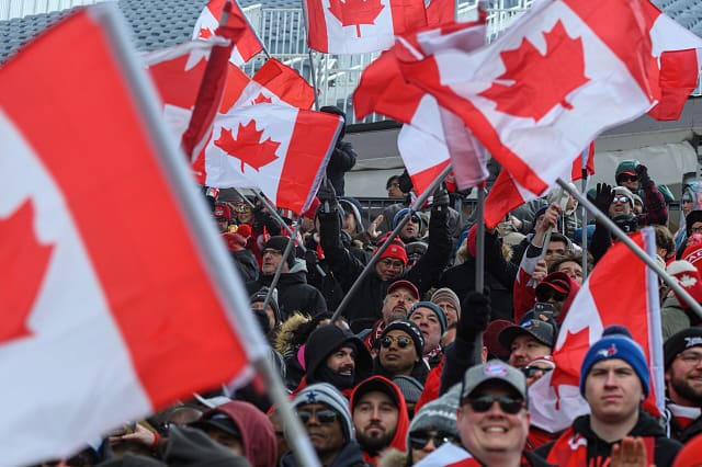 Toronto On Canada - March 28 2026: Canadian Fans Wave