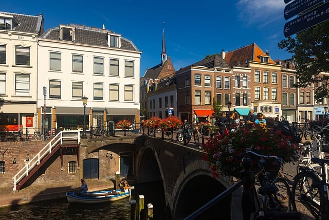 Utrecht Netherlands - August 09 2022: Traditional Houses Along A